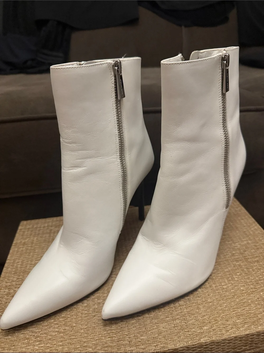 Michael Kors White Pointed Toe Side-Zip Ankle Booties